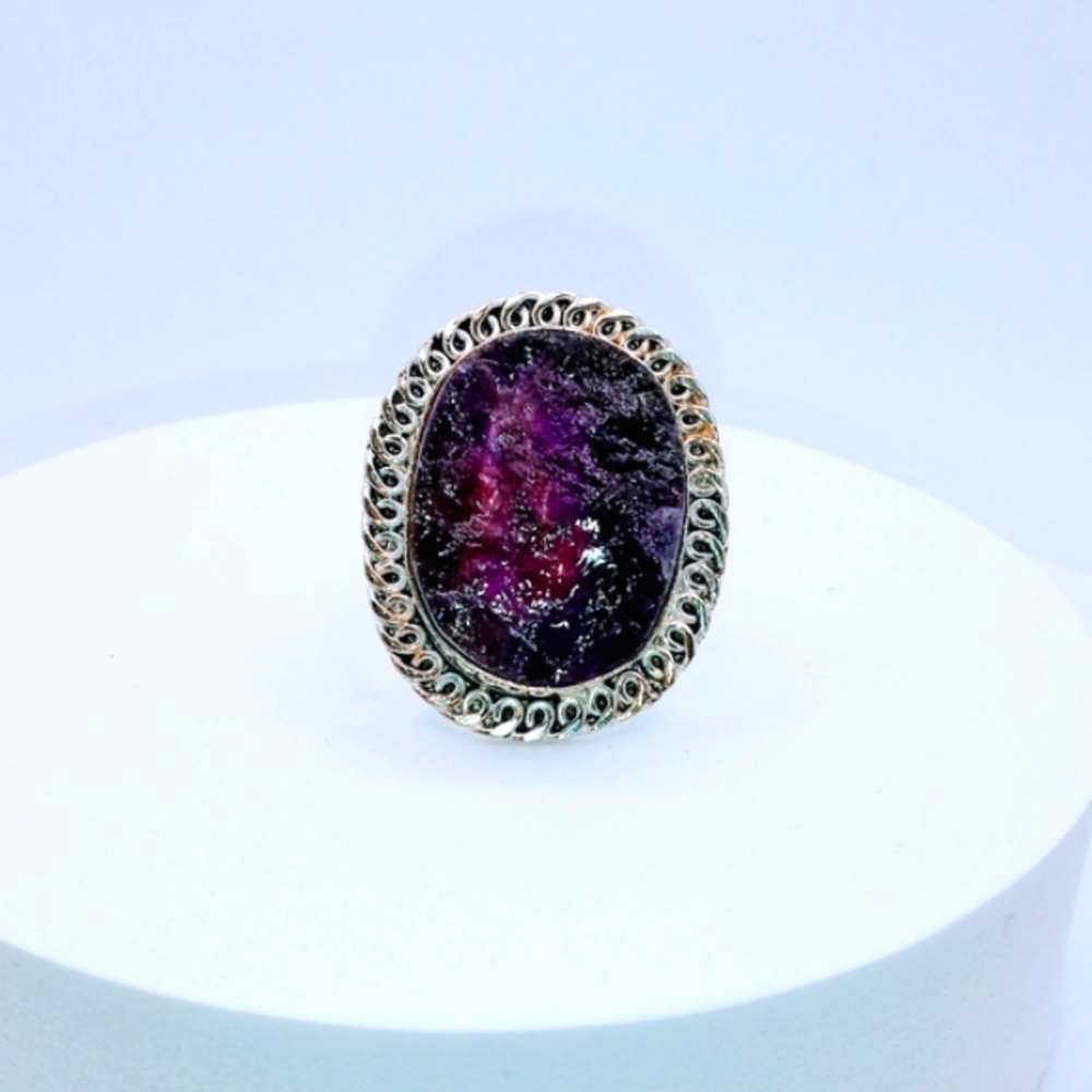 STERLING SILVER ROUGH AMETHYST GEMSTONE RING